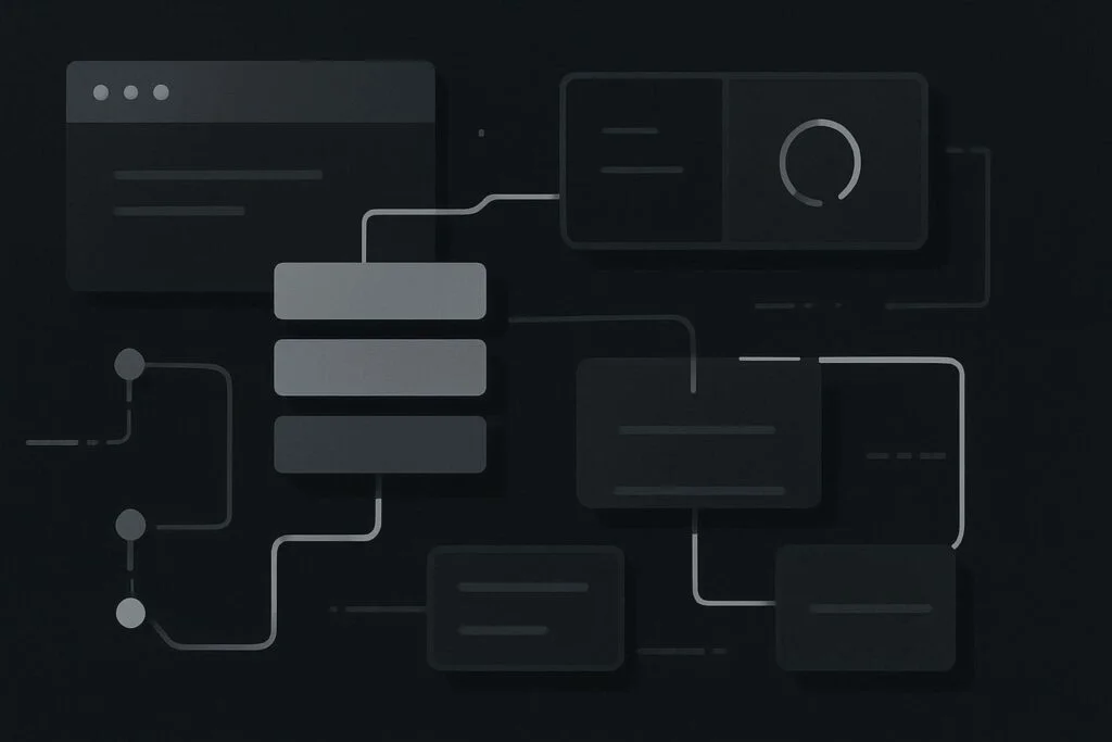 Abstract website content blocks with stable and broken automated rendering paths