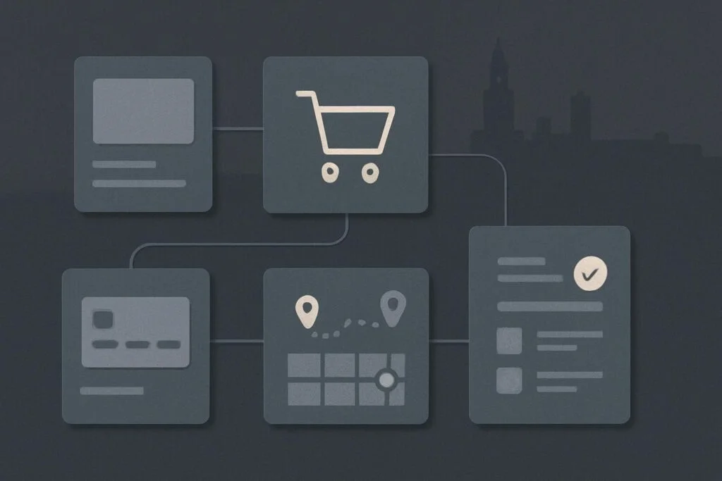 Abstract Liverpool ecommerce order journey planning desk