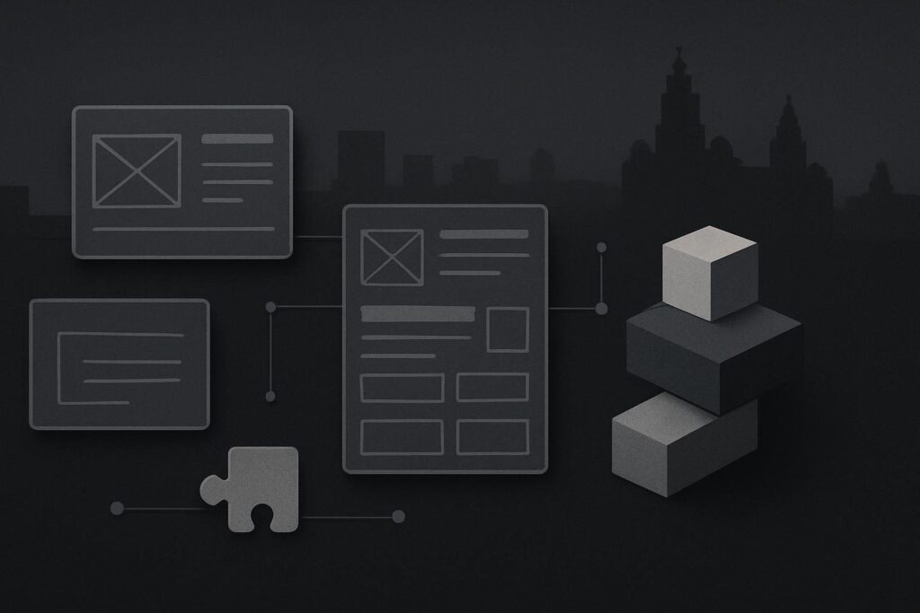 Abstract planning desk comparing modular plugins with custom website structure