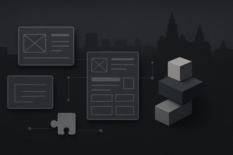 Abstract planning desk comparing modular plugins with custom website structure