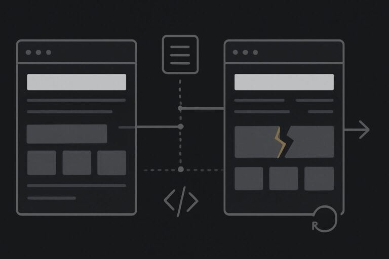 Abstract comparison of working and broken WordPress page layouts