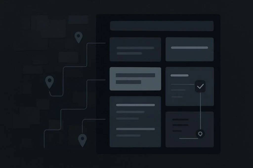 Abstract structured service page blocks connected to machine-readable nodes
