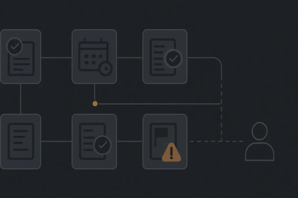 Abstract invoice reminder workflow with exception pause and human escalation