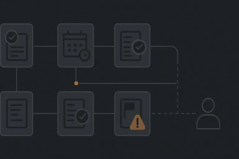 Abstract invoice reminder workflow with exception pause and human escalation