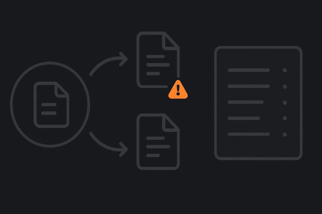 Abstract duplicate invoice cards connected by a retry loop