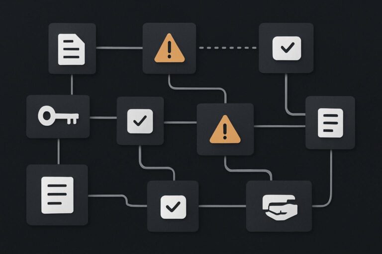 Abstract automation workflow board with exception routes and ownership markers