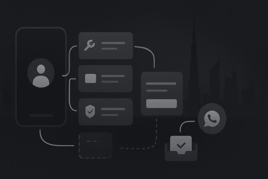 Abstract mobile enquiry pathway with disconnected form-to-inbox handoff