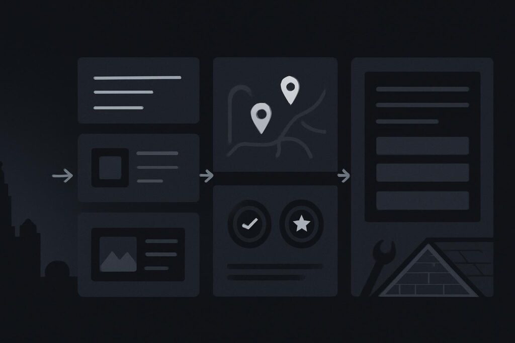 Abstract Liverpool trades website journey with service, proof and enquiry panels