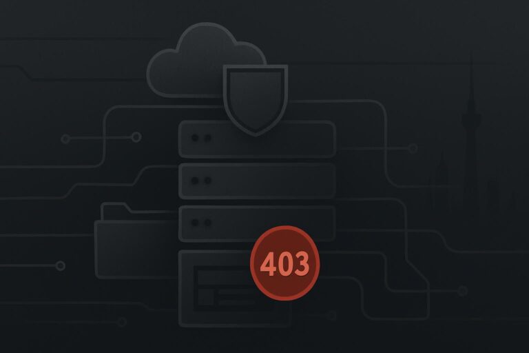 Layered security barriers blocking one website request over Dubai skyline