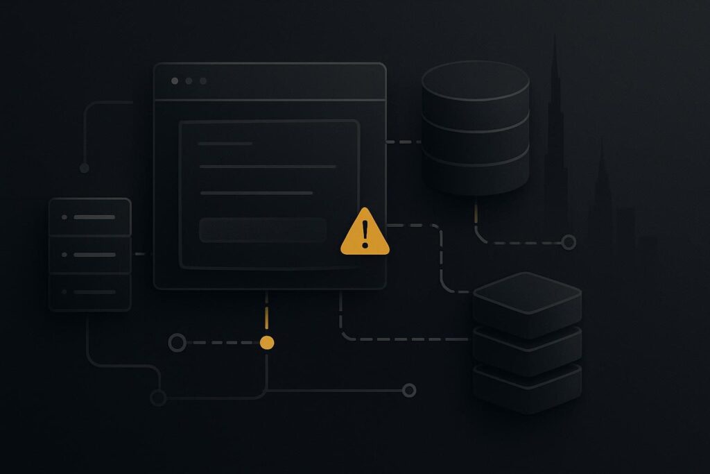Abstract website and database dependency map over Dubai skyline