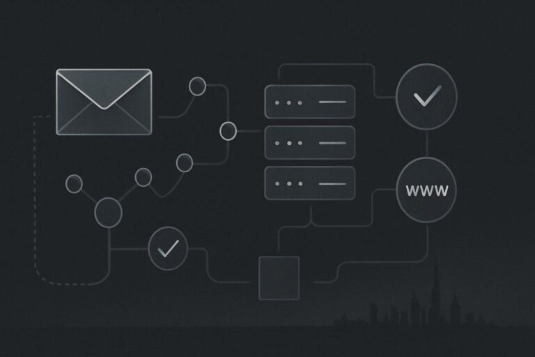 Abstract DNS and email cutover checklist with server routes