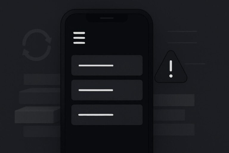 Abstract mobile menu fault traced through layered website systems