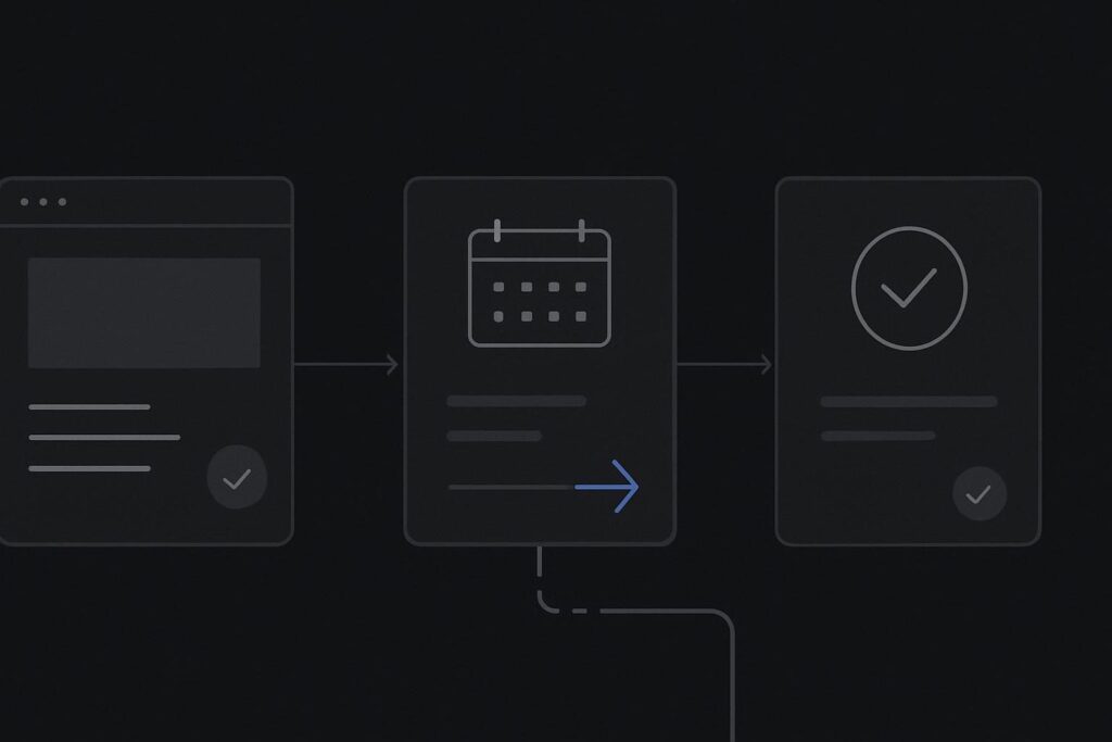 Abstract website, booking and confirmation route with broken measurement link