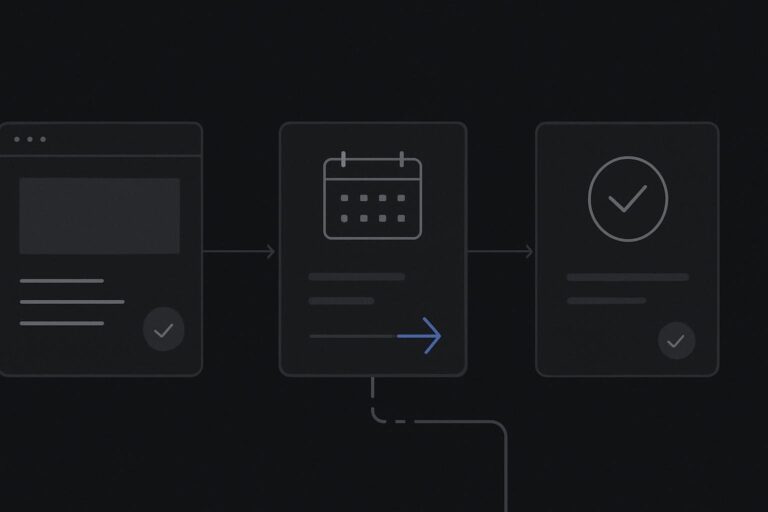 Abstract website, booking and confirmation route with broken measurement link