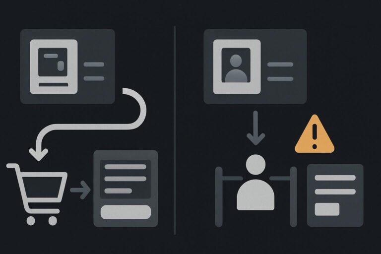 Abstract comparison of open guest checkout and account-required purchase routes