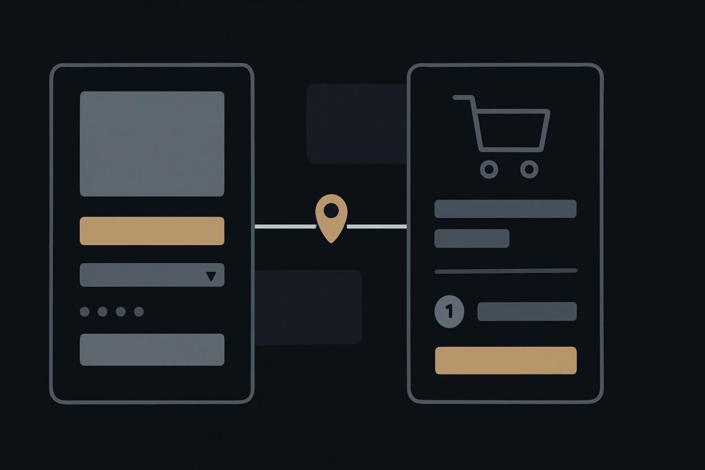 Abstract product and cart panels with contrasting price layers