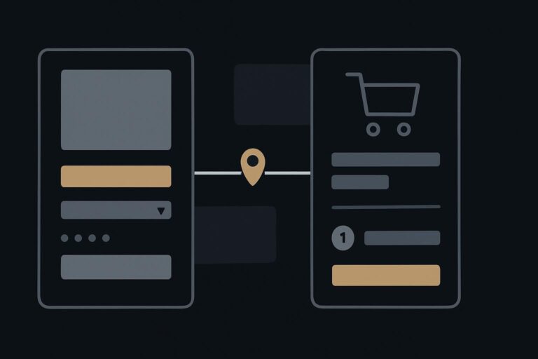 Abstract product and cart panels with contrasting price layers