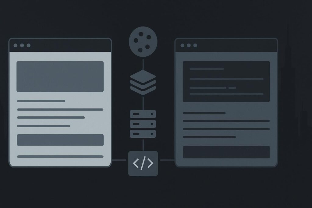 Split website response panels showing cached and refreshed page versions