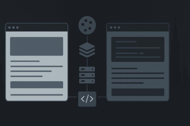 Split website response panels showing cached and refreshed page versions