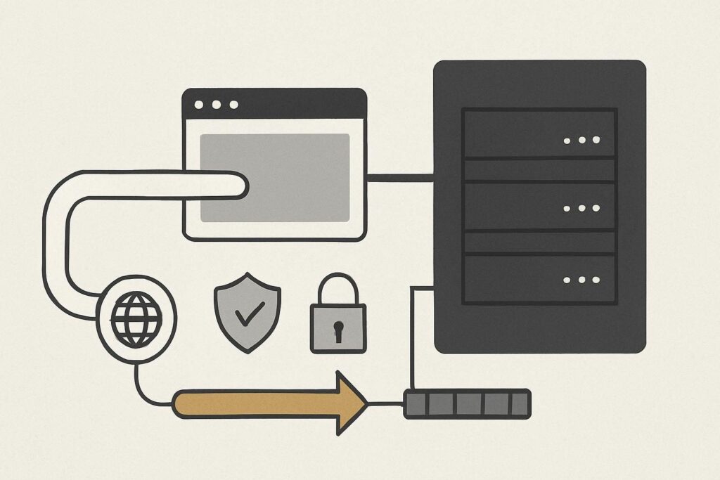 Abstract server and visitor routes meeting a blocked website gateway