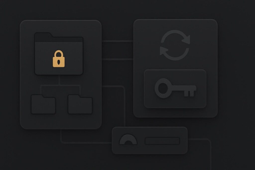 Abstract file ownership diagram with blocked update folder