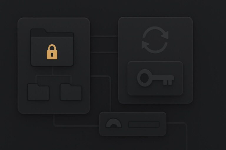 Abstract file ownership diagram with blocked update folder